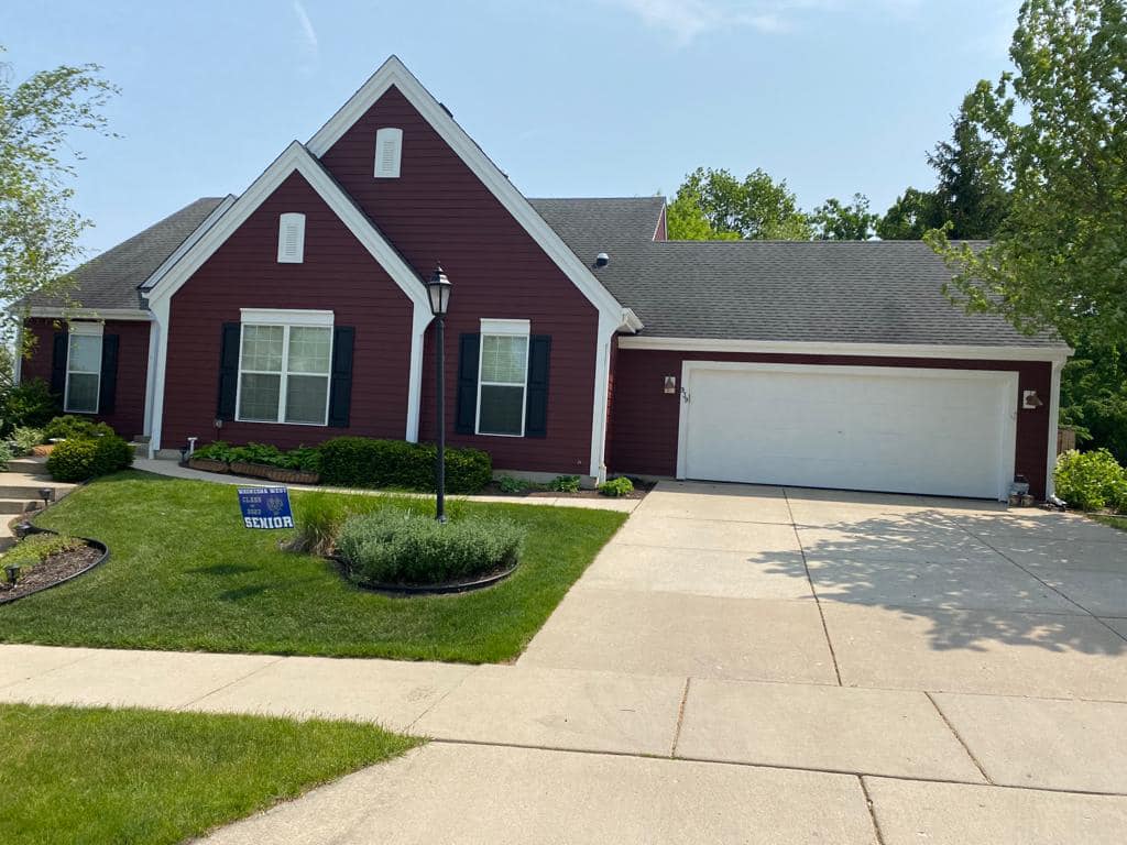 residential home exterior maroon paint